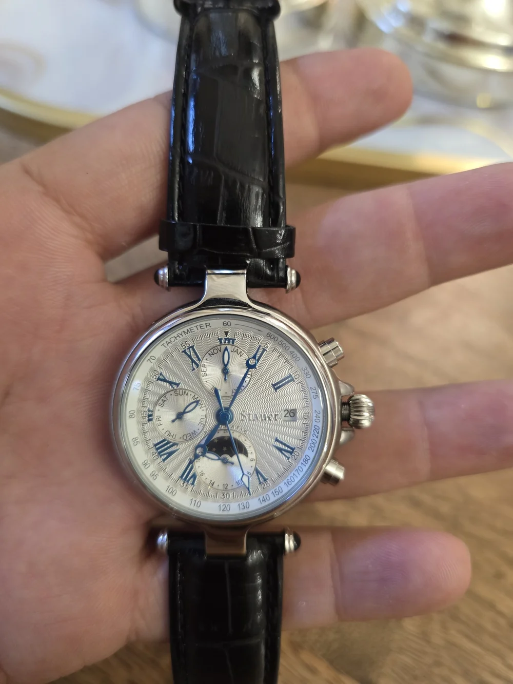 Stauer Men’s Silver Chronograph Watch with Blue Accents and Automatic Watch